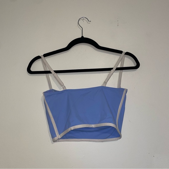 Kimberly | Blue and Cream Sports Bra with Adjustable Straps - Picture 5 of 5